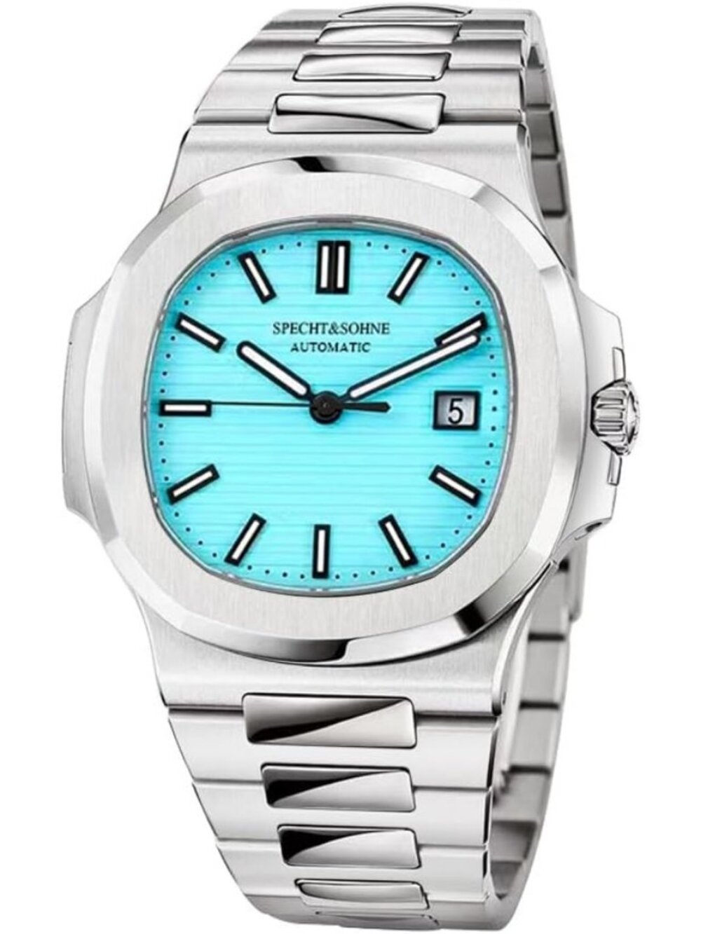 Men's Light Blue Automatic Mechanical Sapphire Crystal Waterproof Wrist Watch
